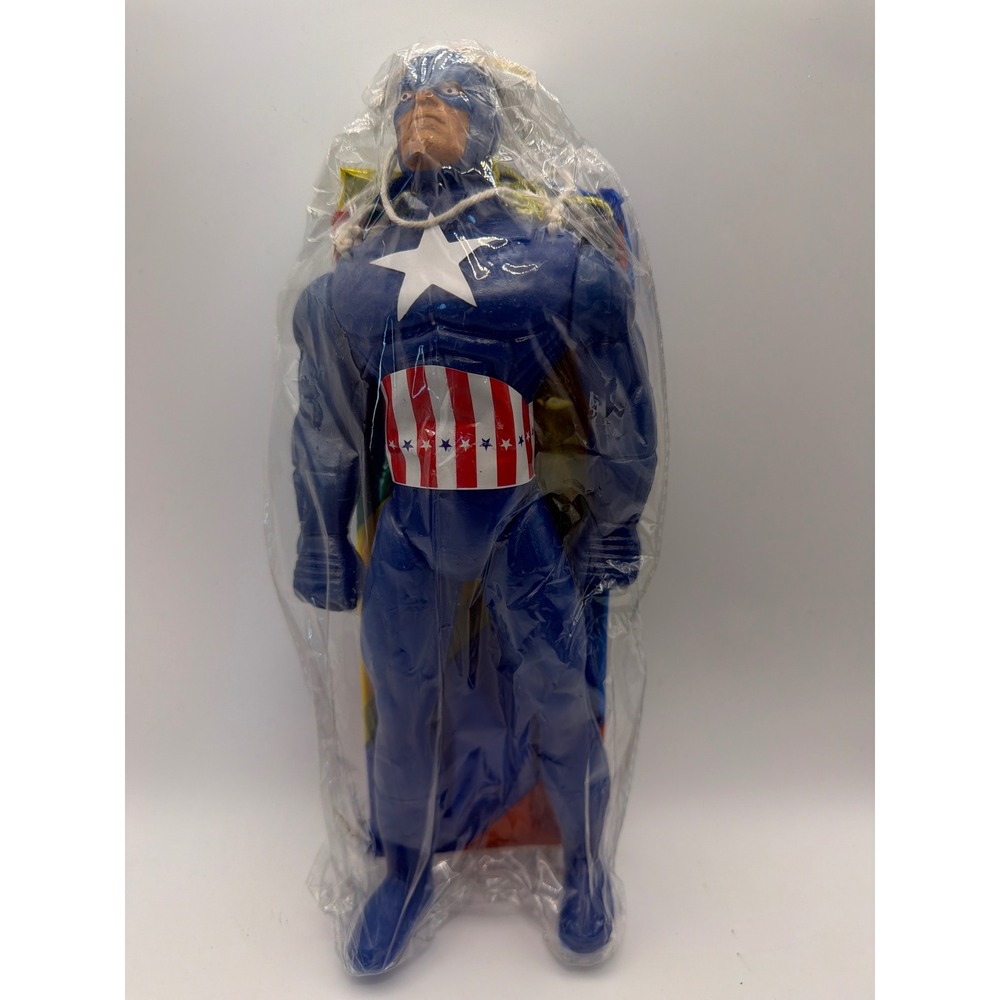 Vintage Captain America Parachute Action Figure Blue Marvel Superhero Toy NOS
